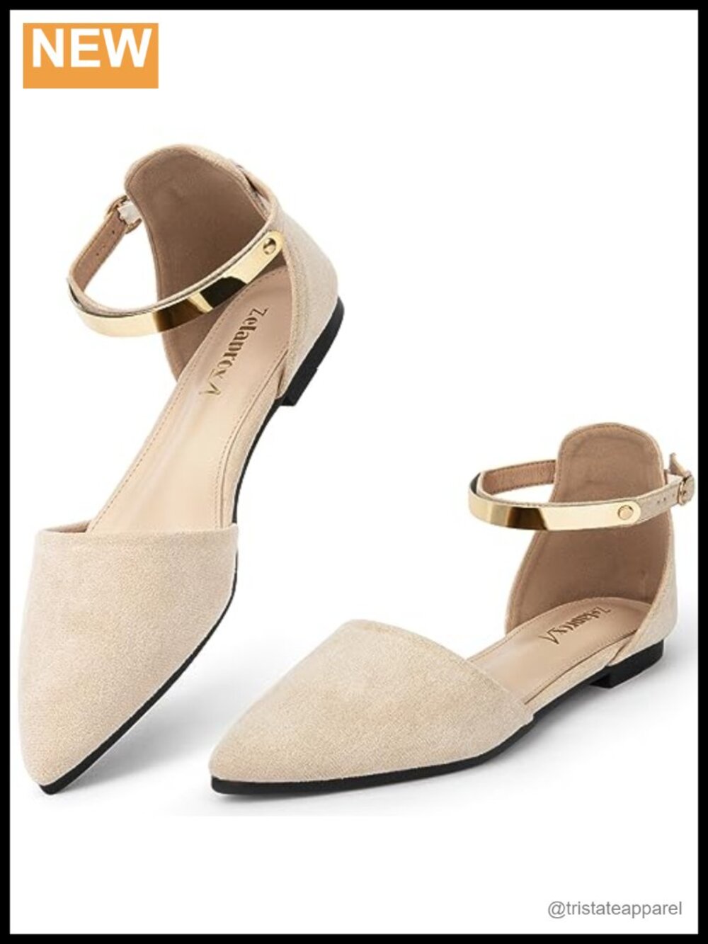 Zelaprox Pointed Toe Flats Faux Suede Ankle Strap Dressy Shoes